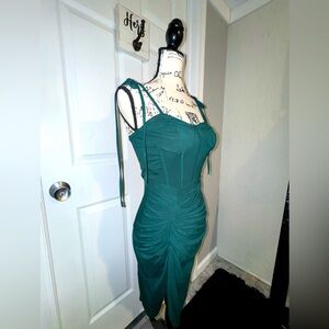 Dark Green Ruched Dress
